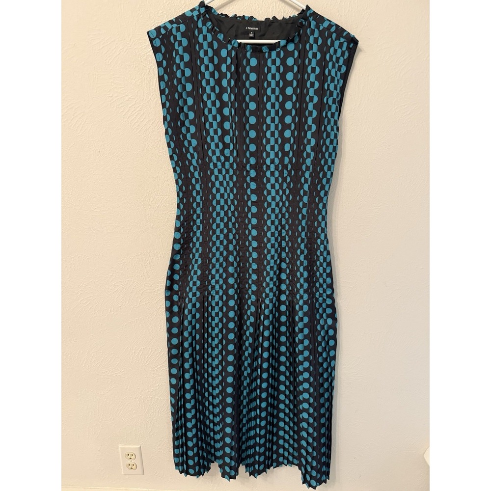 J.Peterman Size 8 Pleated Polka Dot Dress Midi-maxi Side Zip